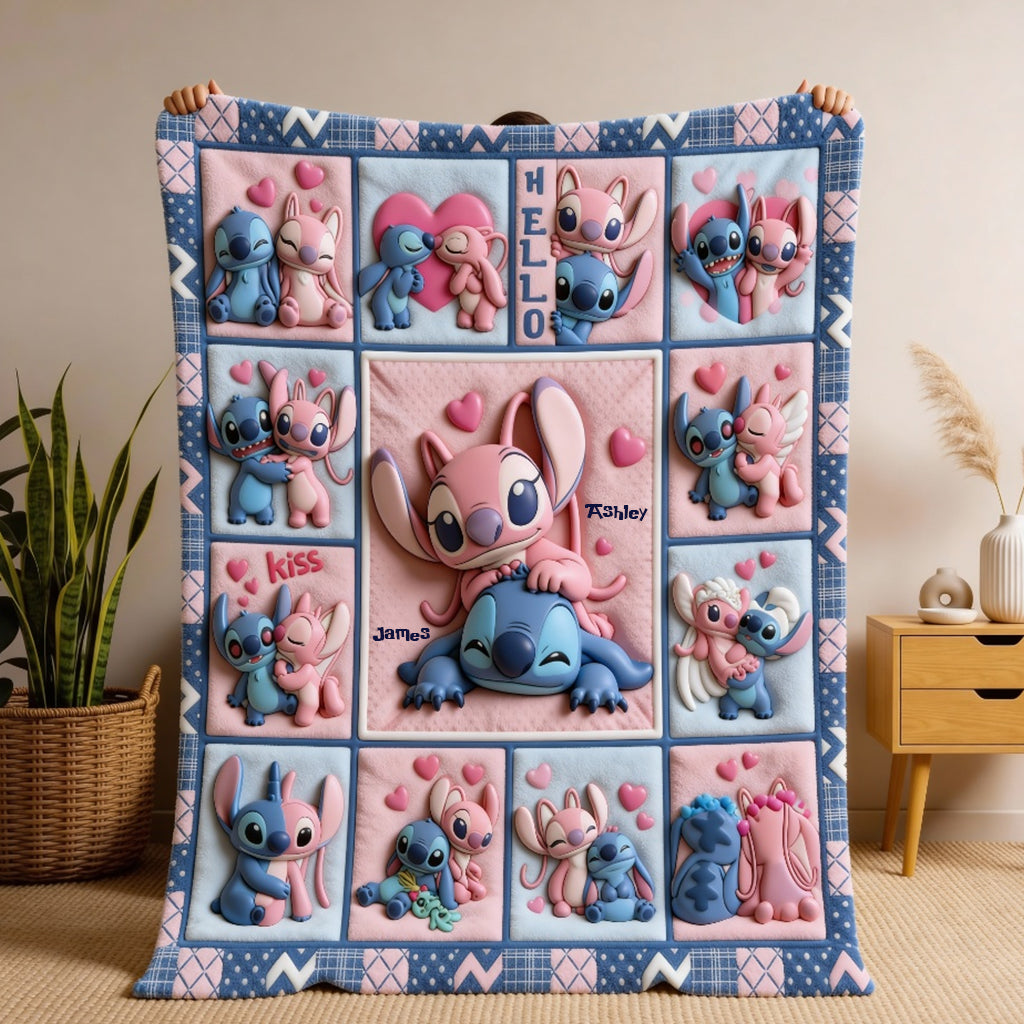 Personalized Cartoon Ohana Blanket Custom Names Gift for Couples Blanket GradoCreations