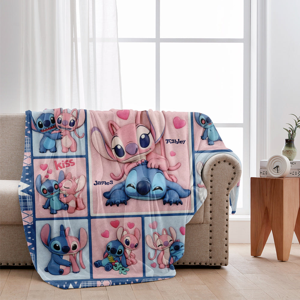 Personalized Cartoon Ohana Blanket Custom Names Gift for Couples Blanket GradoCreations