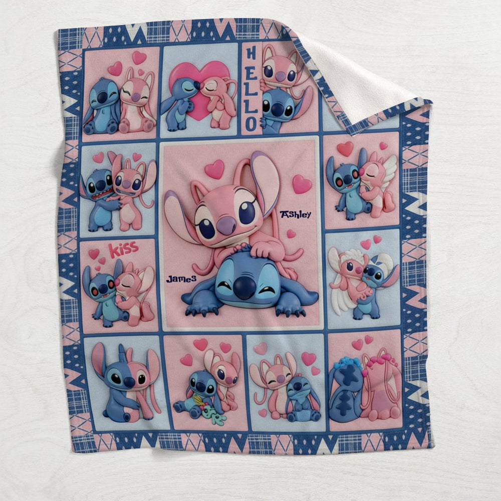 Personalized Cartoon Ohana Blanket Custom Names Gift for Couples Blanket GradoCreations