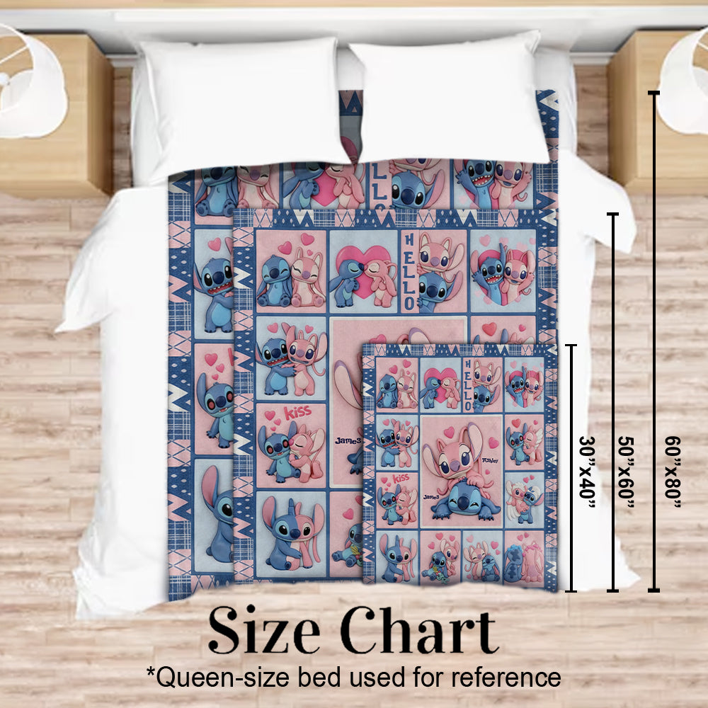 Personalized Cartoon Ohana Blanket Custom Names Gift for Couples Blanket GradoCreations