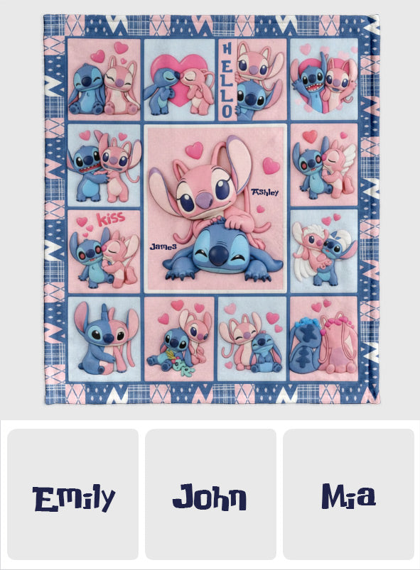 Personalized Cartoon Ohana Blanket Custom Names Gift for Couples Blanket GradoCreations