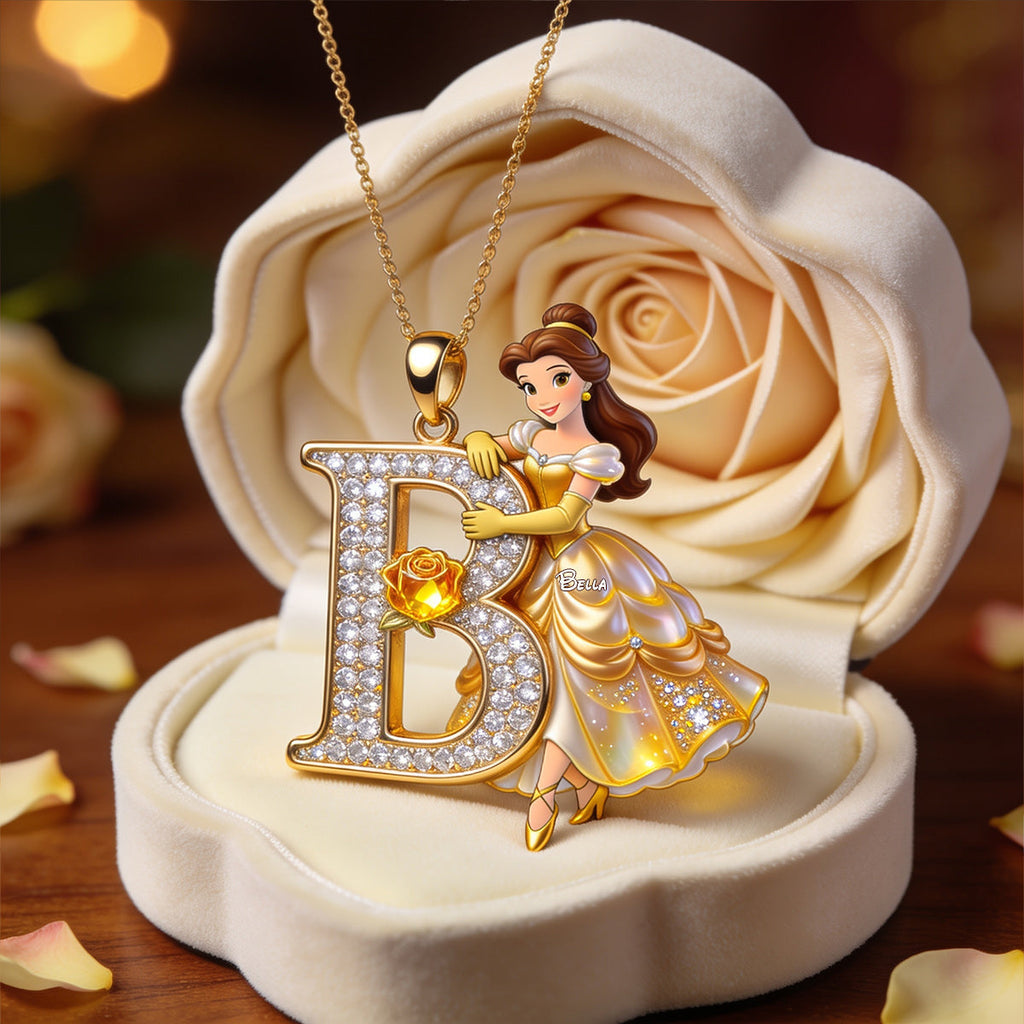 Personalized Beauty and the Beast Initial Pendant Necklace for Mom Shaped Metal Pendant Necklace GradoCreations