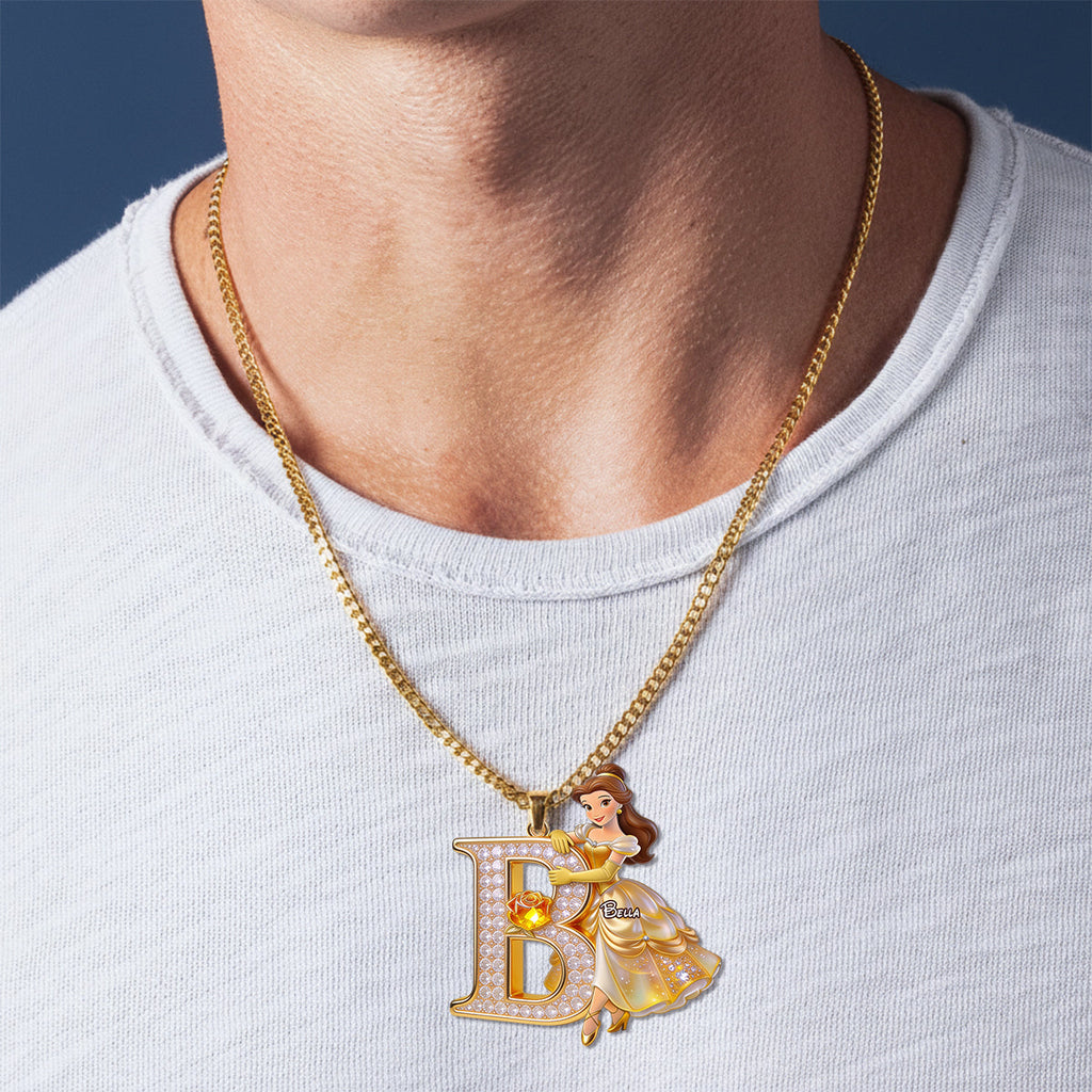 Personalized Beauty and the Beast Initial Pendant Necklace for Mom Shaped Metal Pendant Necklace GradoCreations