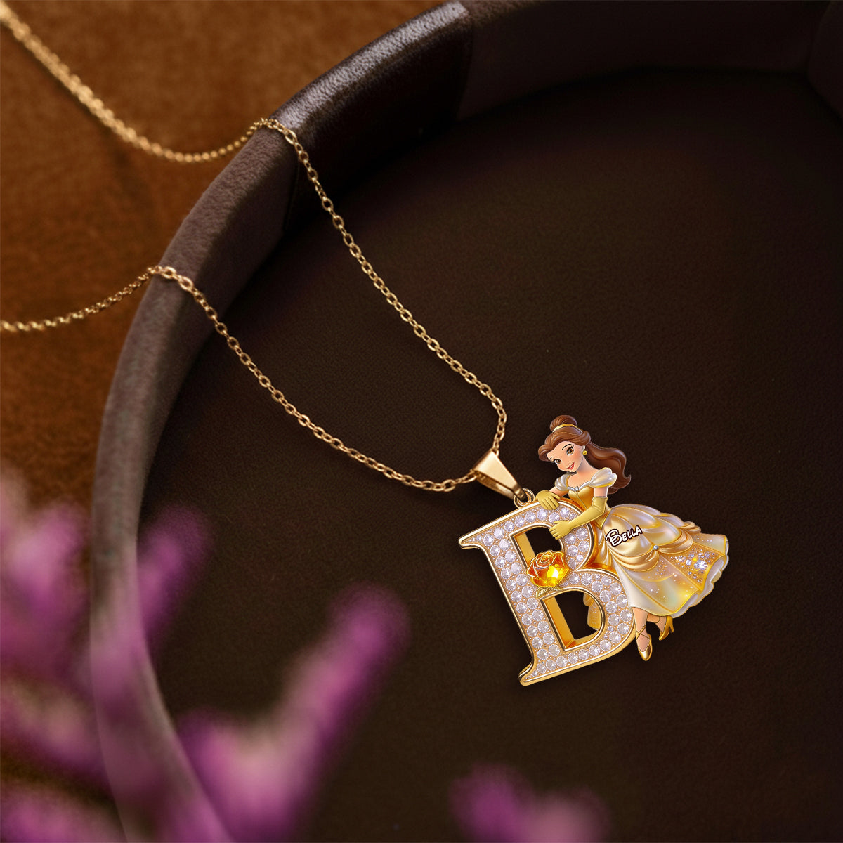 Personalized Beauty and the Beast Initial Pendant Necklace for Mom Shaped Metal Pendant Necklace GradoCreations