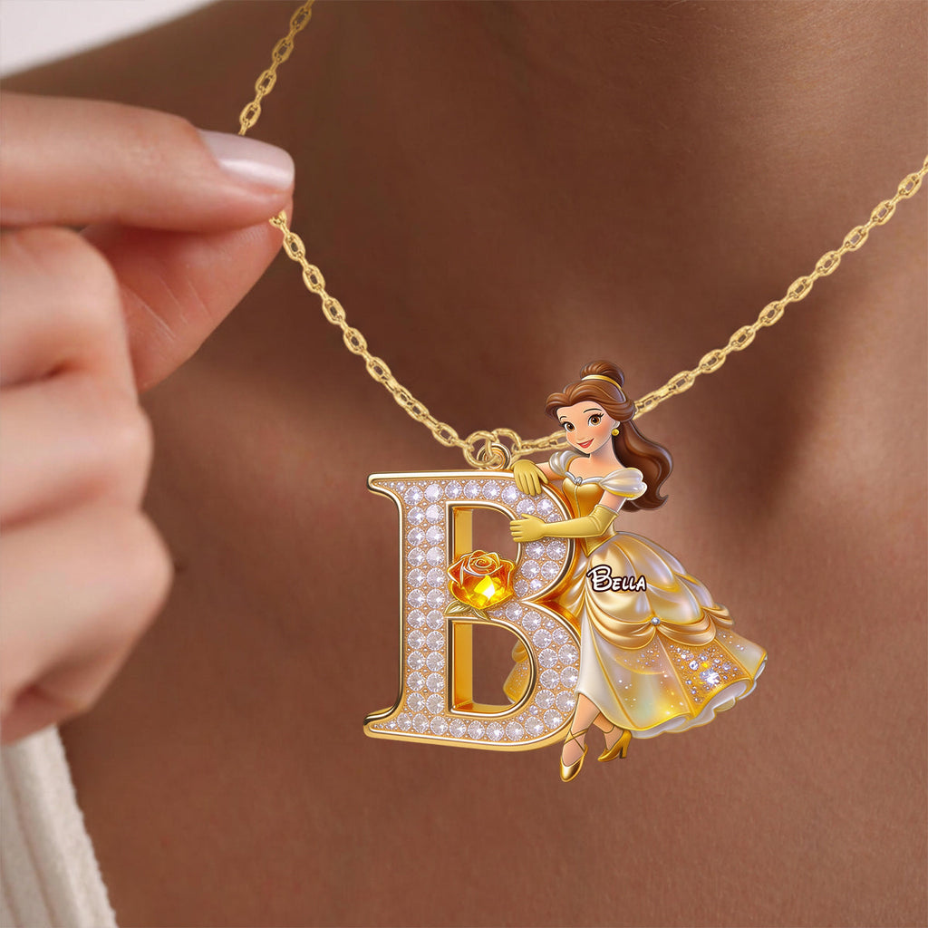 Personalized Beauty and the Beast Initial Pendant Necklace for Mom Shaped Metal Pendant Necklace GradoCreations