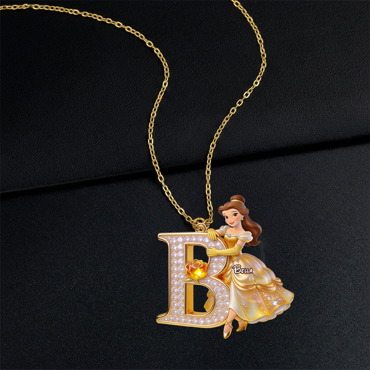 Personalized Beauty and the Beast Initial Pendant Necklace for Mom Shaped Metal Pendant Necklace GradoCreations