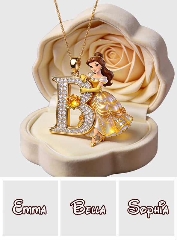 Personalized Beauty and the Beast Initial Pendant Necklace for Mom Shaped Metal Pendant Necklace GradoCreations