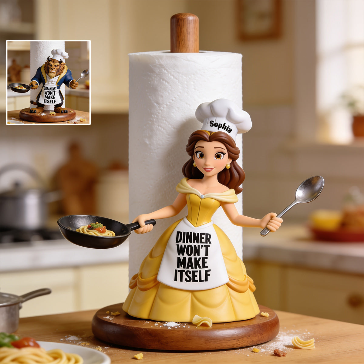 Personalized Beauty and The Beast Paper Towel Stand Custom Name Kitchen Decor Paper Towel Stand GradoCreations