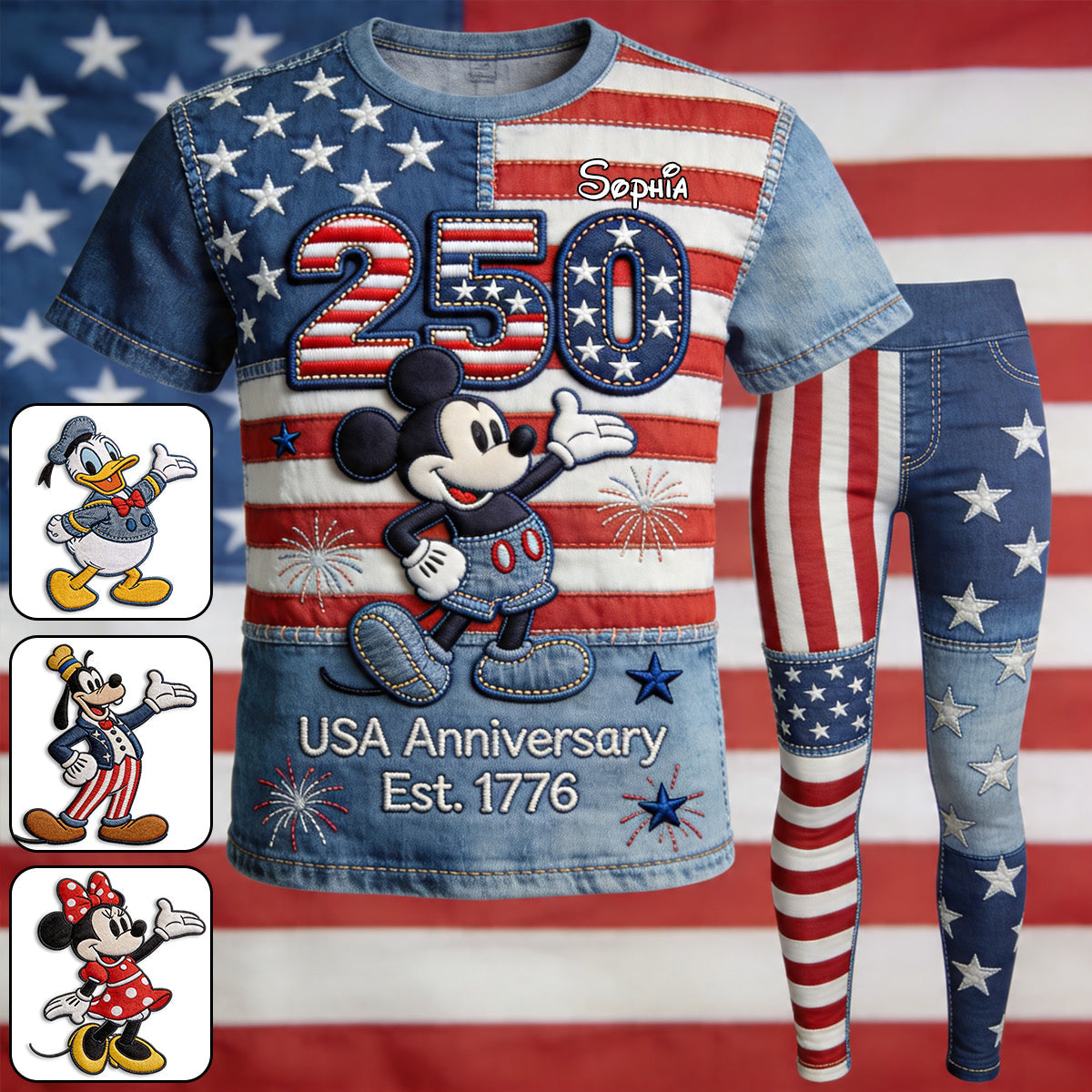 Personalized 250th Anniversary Mickey Mouse All Over Shirt for Kids All Over Shirt GradoCreations