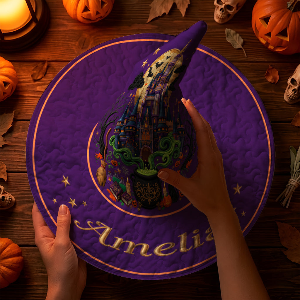 Personalized Halloween Witch Hat Quilt Custom Name Gift Quilt Witch Hat GradoCreations