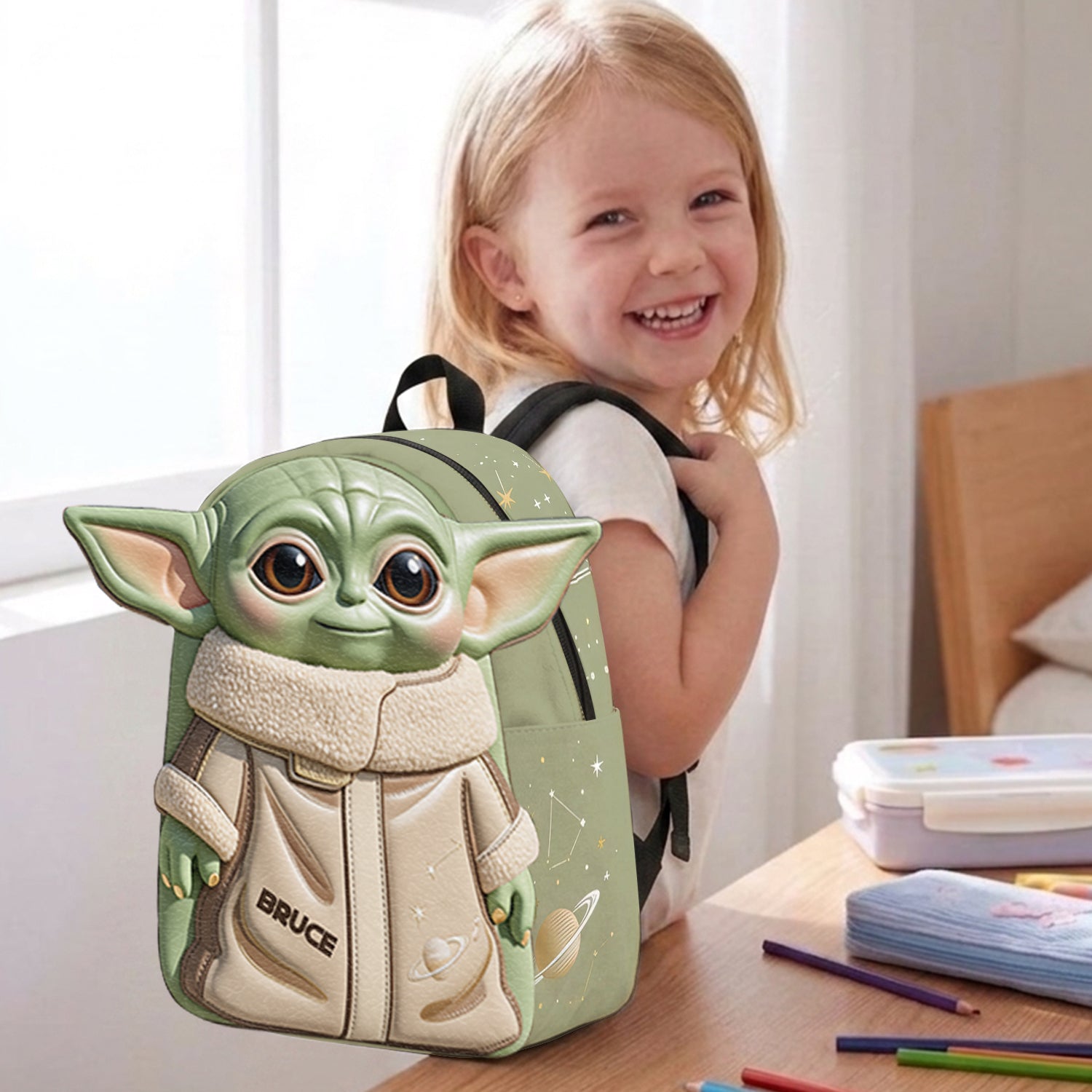 Personalized Cute Alien Changeable Leather Patch Backpack for Kids Changeable Leather Patch Backpack GradoCreations