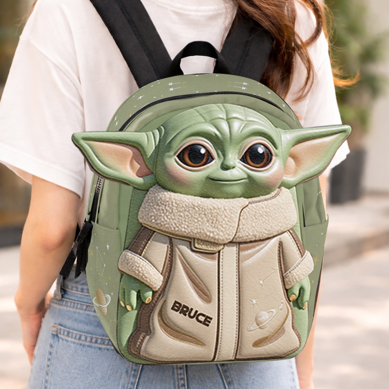 Personalized Cute Alien Changeable Leather Patch Backpack for Kids Changeable Leather Patch Backpack GradoCreations