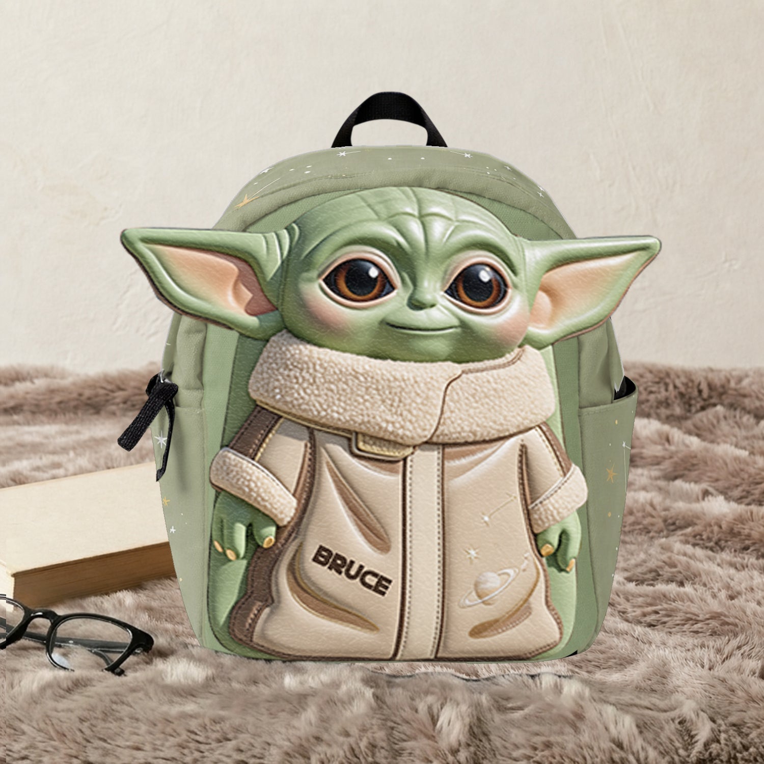Personalized Cute Alien Changeable Leather Patch Backpack for Kids Changeable Leather Patch Backpack GradoCreations