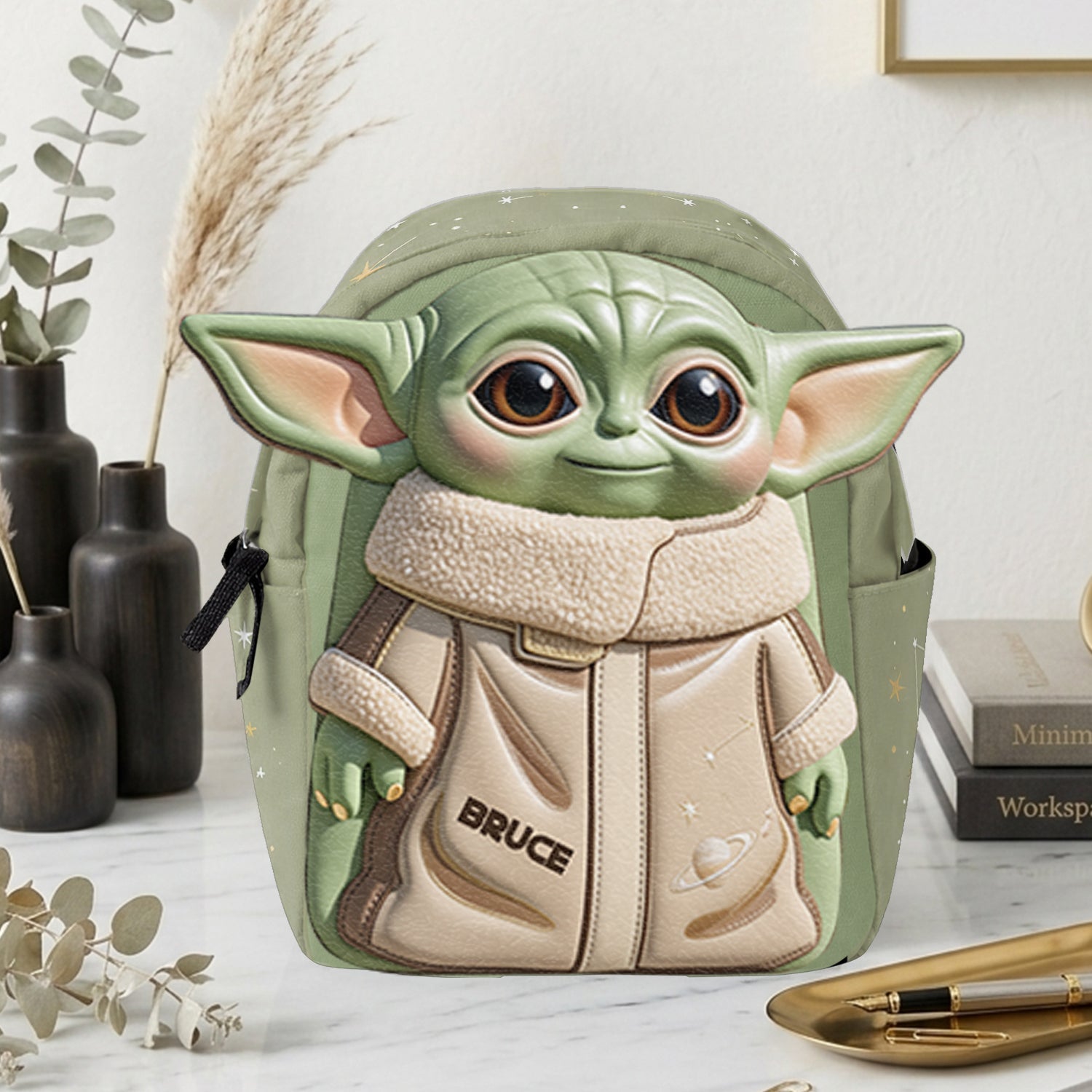 Personalized Cute Alien Changeable Leather Patch Backpack for Kids Changeable Leather Patch Backpack GradoCreations