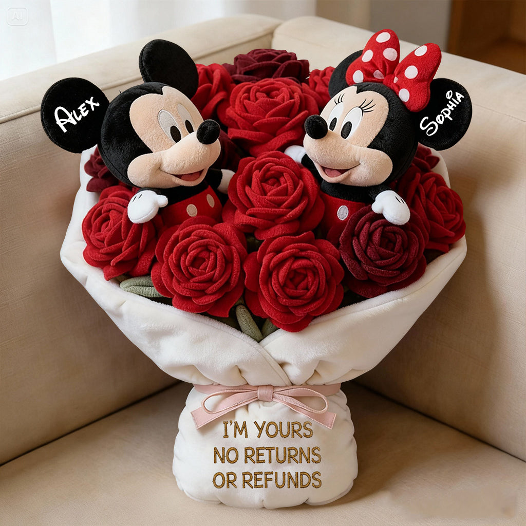 Personalized Faux Fur Shaped Pillow with Red Rose Bouquet Gift for Couples Faux Fur Shaped Pillow GradoCreations
