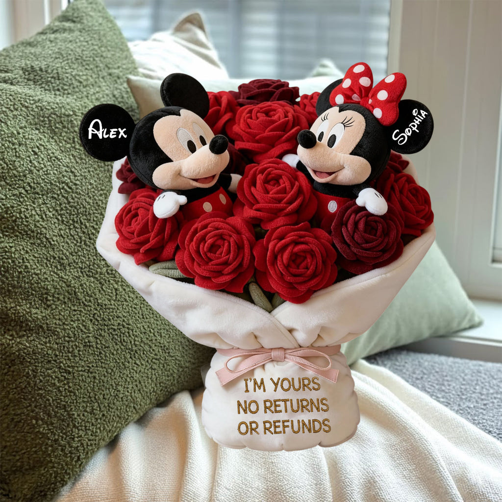 Personalized Faux Fur Shaped Pillow with Red Rose Bouquet Gift for Couples Faux Fur Shaped Pillow GradoCreations