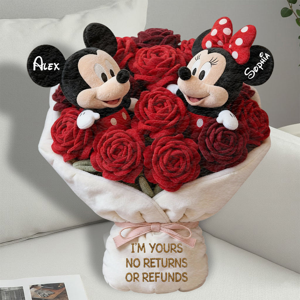 Personalized Faux Fur Shaped Pillow with Red Rose Bouquet Gift for Couples Faux Fur Shaped Pillow GradoCreations