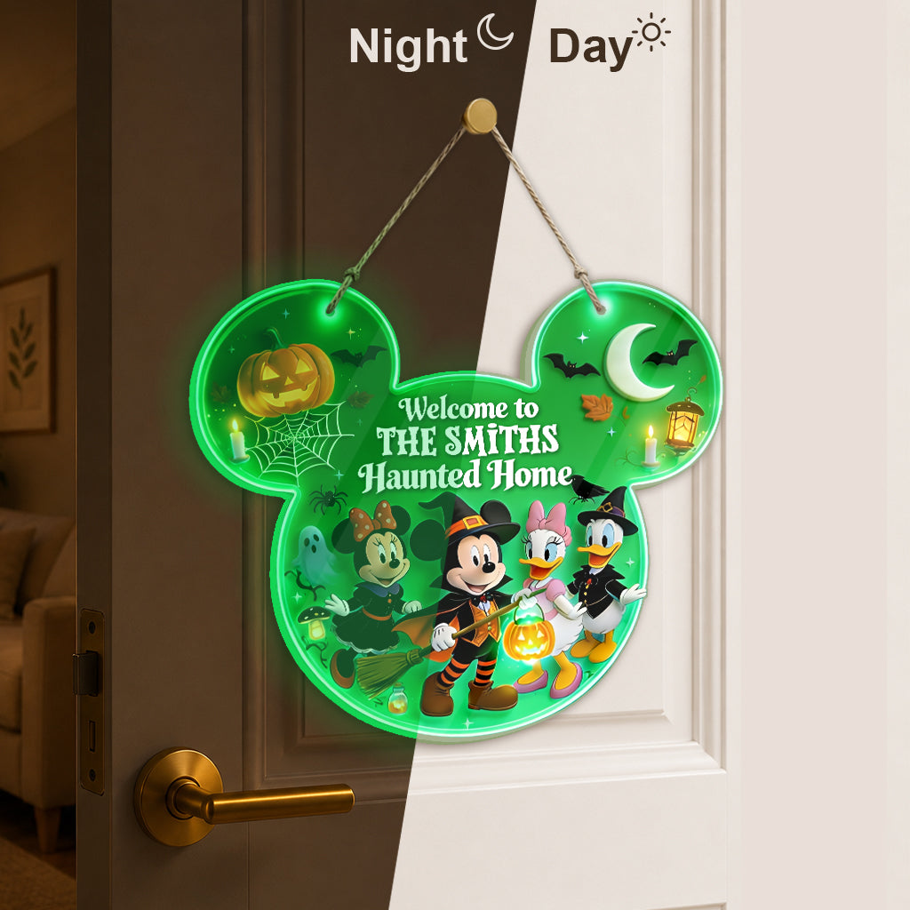 Personalized Luminous Wooden Sign Welcome to Haunted Home Gift for Family Luminous Wooden Sign GradoCreations