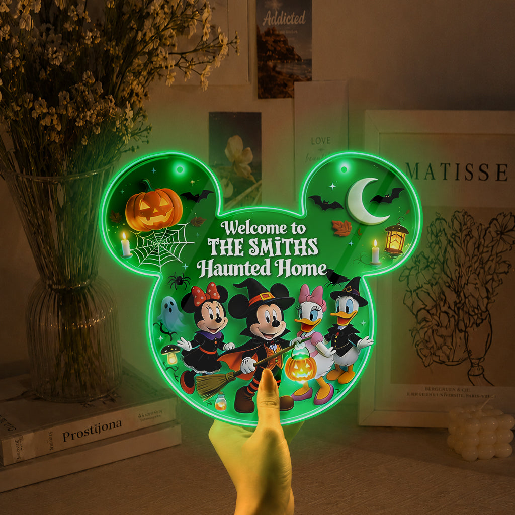 Personalized Luminous Wooden Sign Welcome to Haunted Home Gift for Family Luminous Wooden Sign GradoCreations