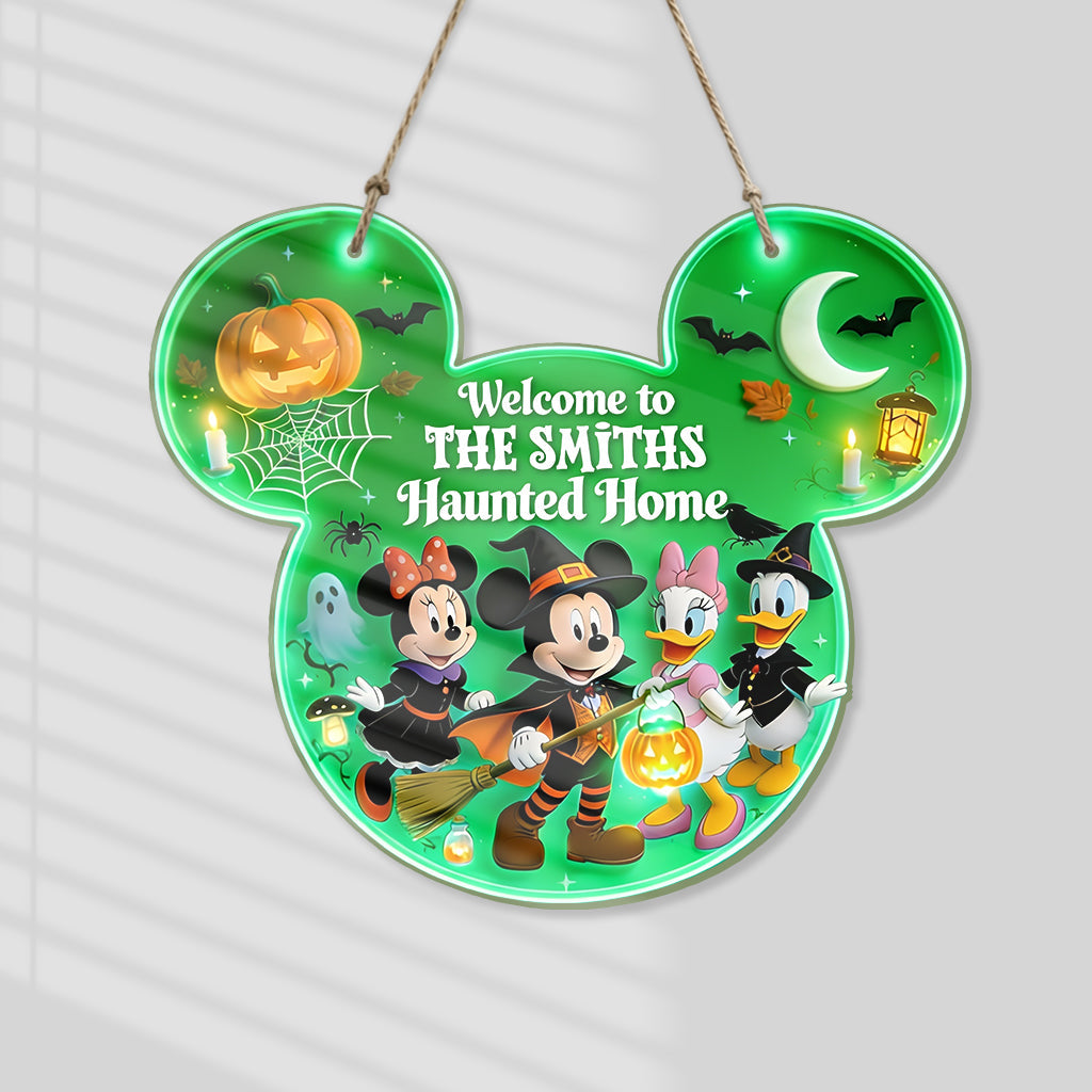 Personalized Luminous Wooden Sign Welcome to Haunted Home Gift for Family Luminous Wooden Sign GradoCreations