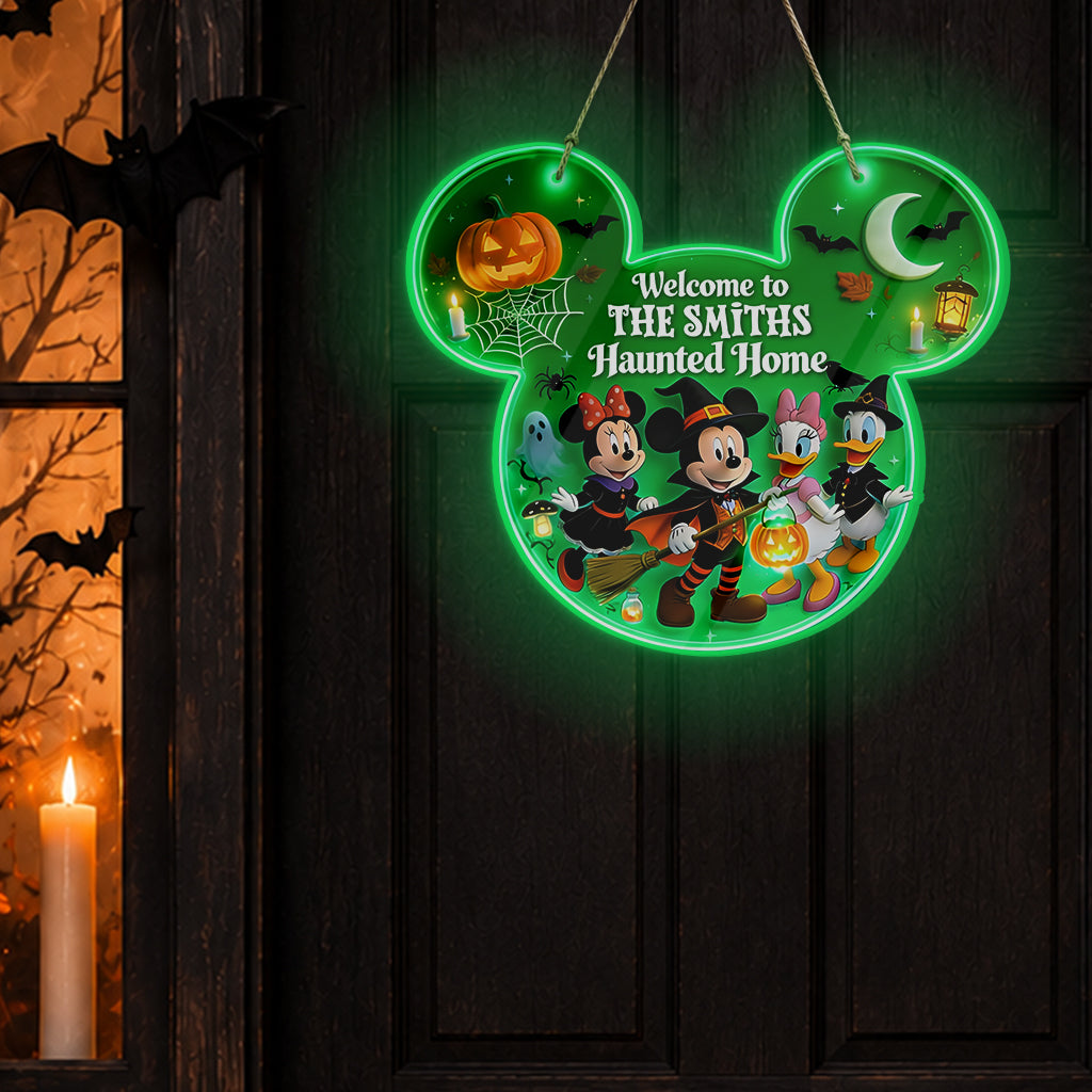 Personalized Luminous Wooden Sign Welcome to Haunted Home Gift for Family Luminous Wooden Sign GradoCreations