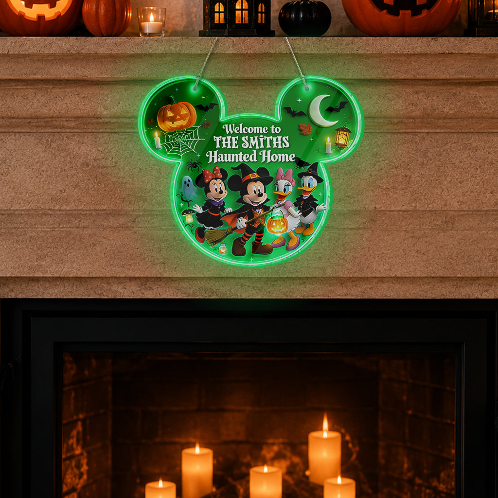 Personalized Luminous Wooden Sign Welcome to Haunted Home Gift for Family Luminous Wooden Sign GradoCreations