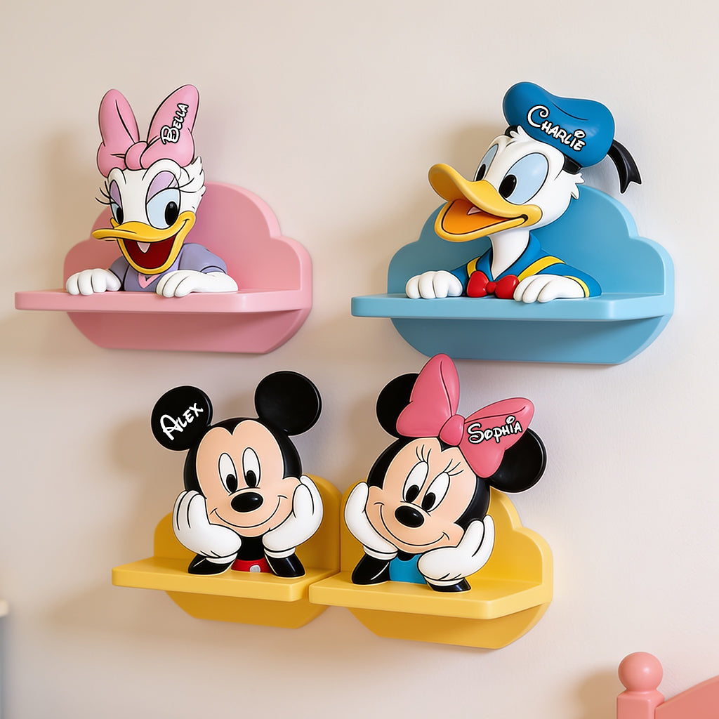 Personalized Wooden Floating Shelf with Cartoon Characters for Kids Room Wooden Floating Shelf GradoCreations