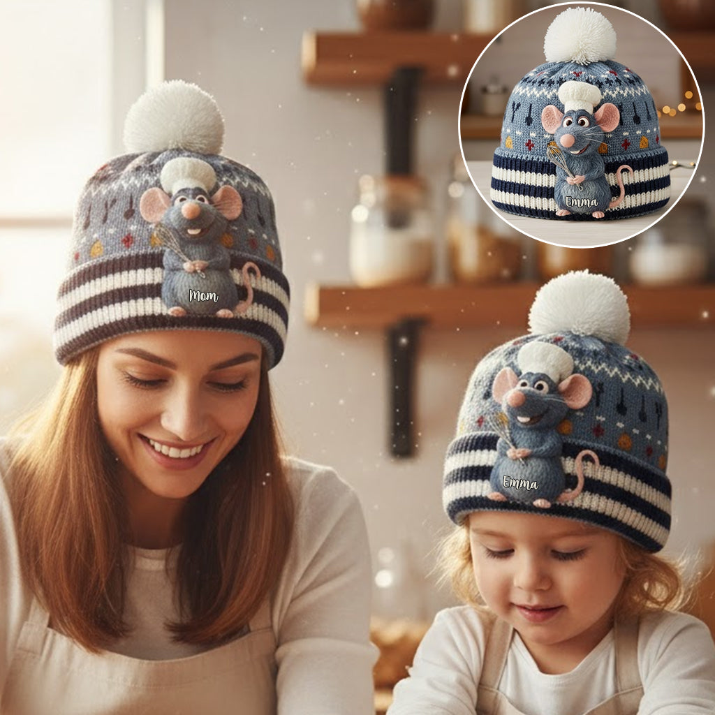 Personalized Mouse Beanie Hat with Patches for Mom & Kids - Winter Gift Beanie Hat With Patches GradoCreations
