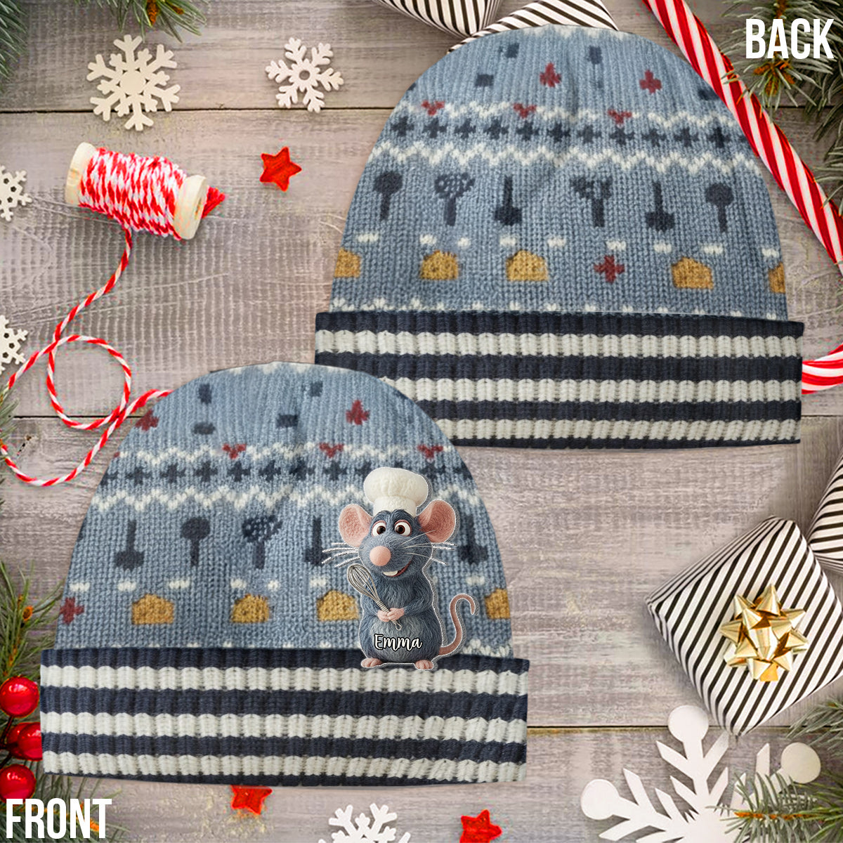 Personalized Mouse Beanie Hat with Patches for Mom & Kids - Winter Gift Beanie Hat With Patches GradoCreations