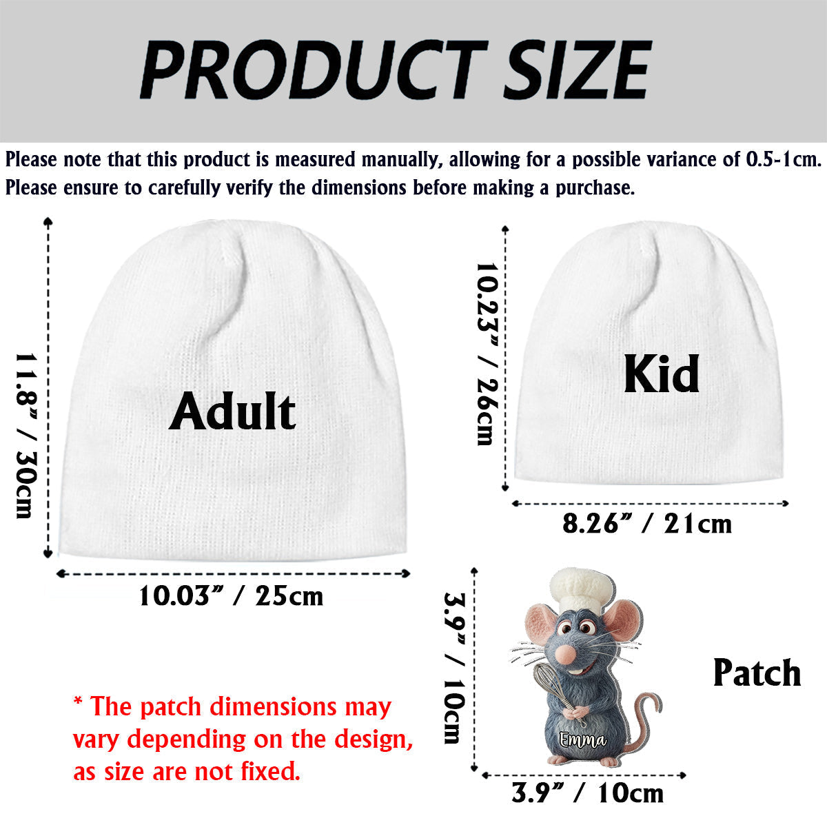 Personalized Mouse Beanie Hat with Patches for Mom & Kids - Winter Gift Beanie Hat With Patches GradoCreations