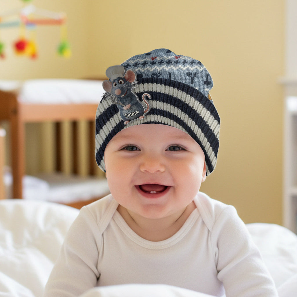 Personalized Mouse Beanie Hat with Patches for Mom & Kids - Winter Gift Beanie Hat With Patches GradoCreations