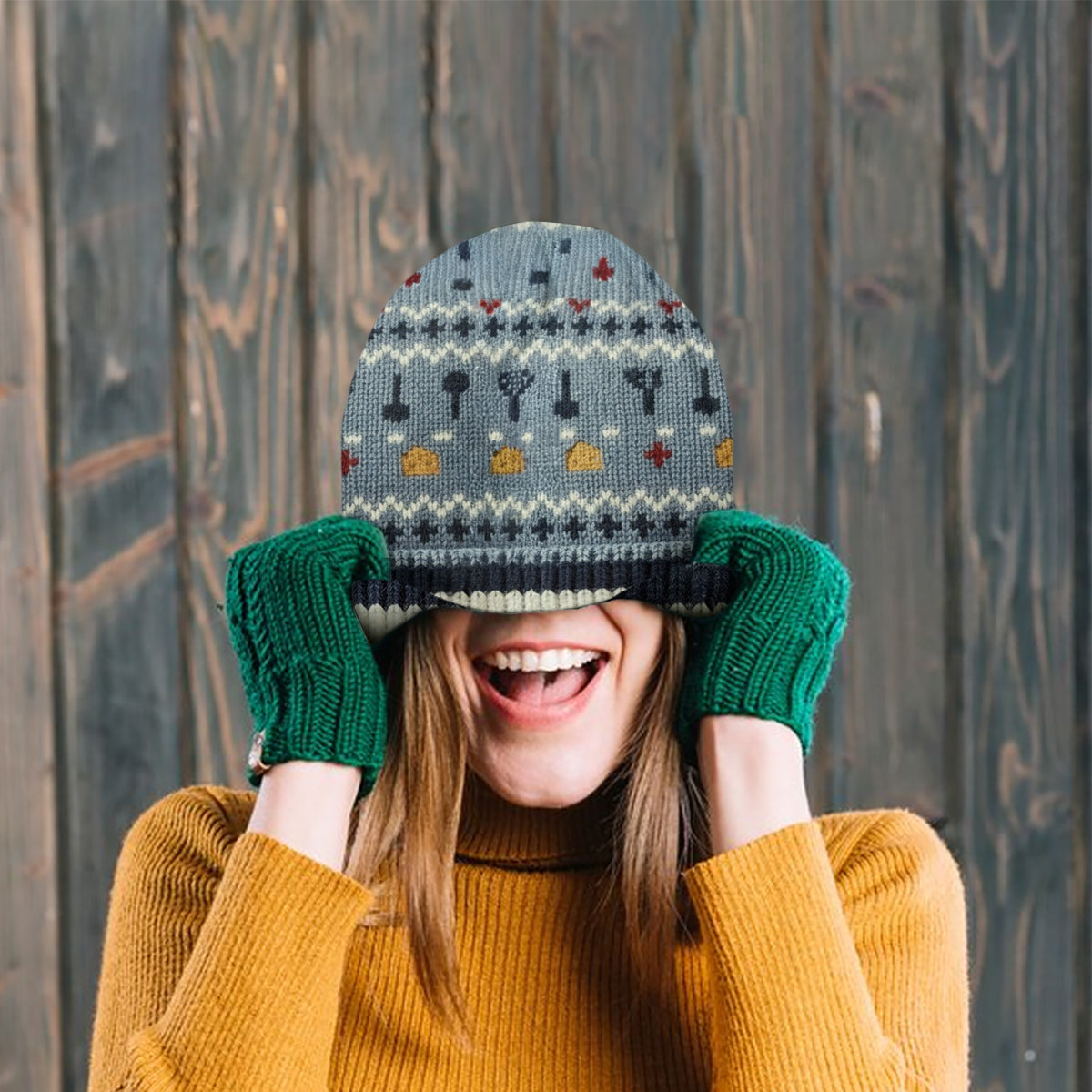 Personalized Mouse Beanie Hat with Patches for Mom & Kids - Winter Gift Beanie Hat With Patches GradoCreations