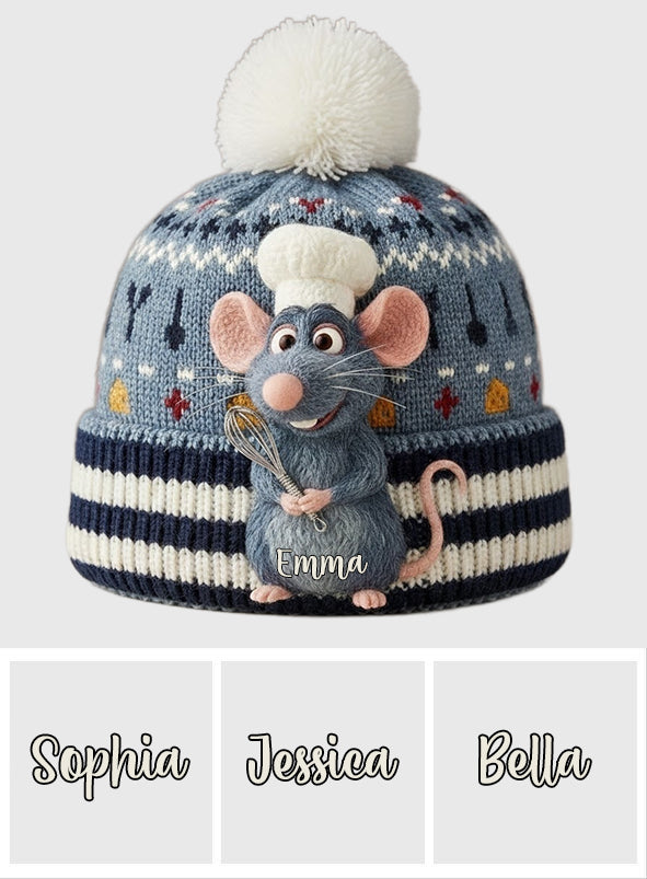 Personalized Mouse Beanie Hat with Patches for Mom & Kids - Winter Gift Beanie Hat With Patches GradoCreations