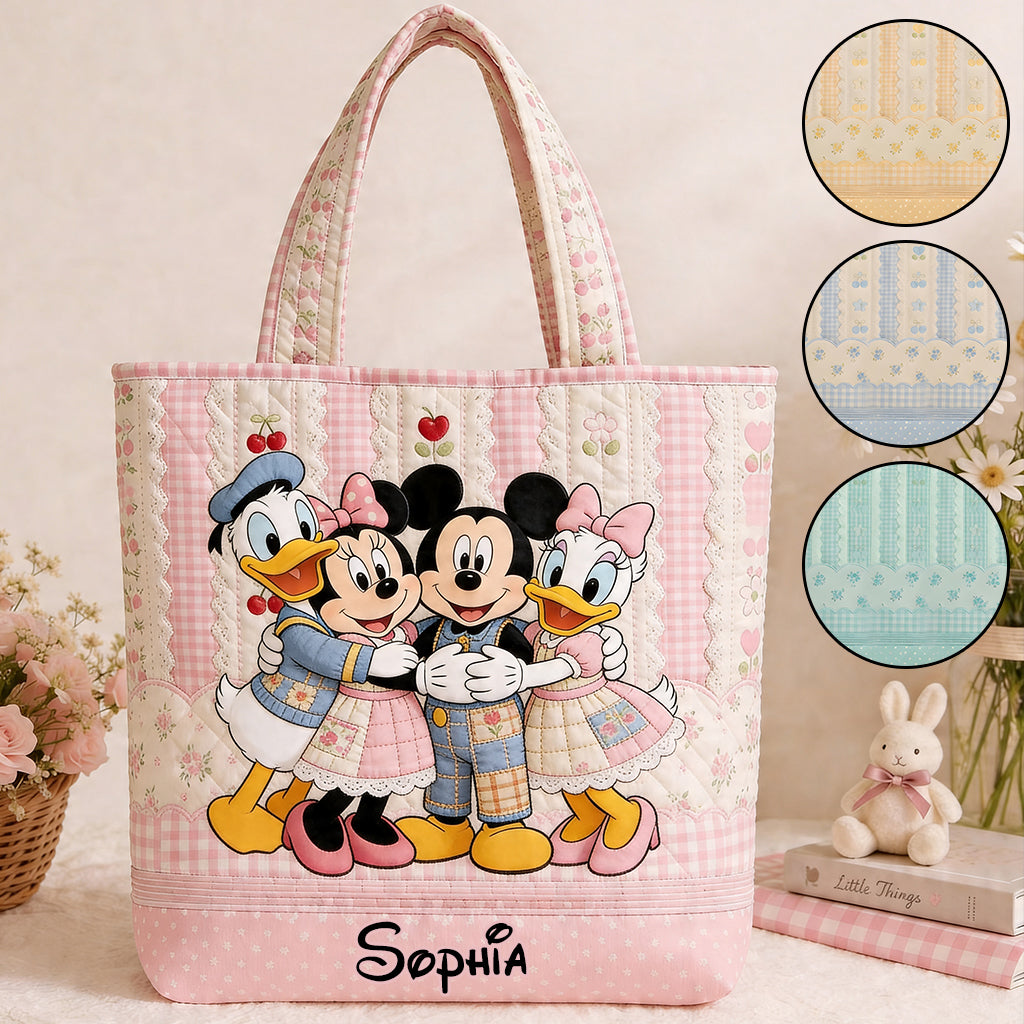 Personalized Cartoon Mouse Quilted Tote Bag for Kids Quilted Tote Bag GradoCreations