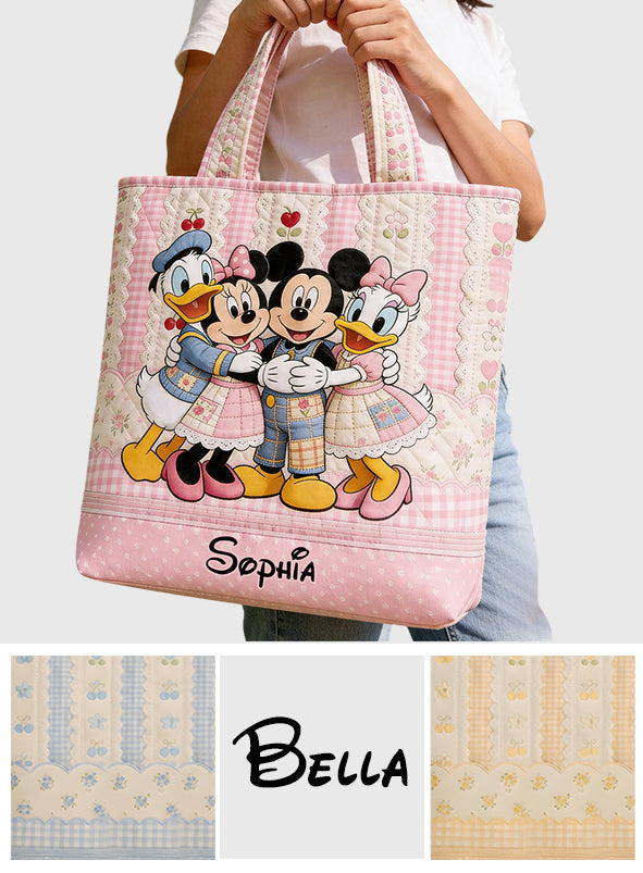 Personalized Cartoon Mouse Quilted Tote Bag for Kids Quilted Tote Bag GradoCreations