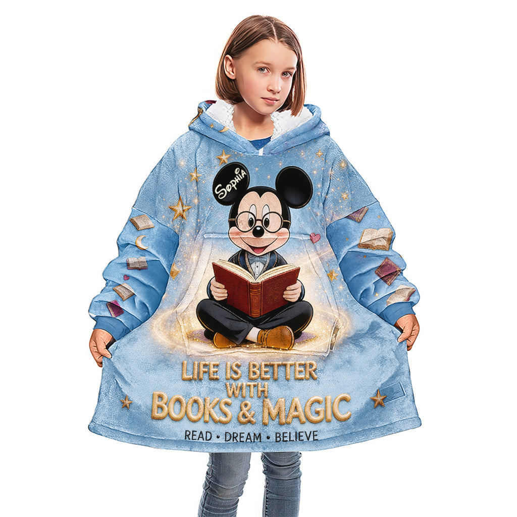 Personalized Mouse Blanket Hoodie with Books & Magic Design Blanket Hoodie GradoCreations