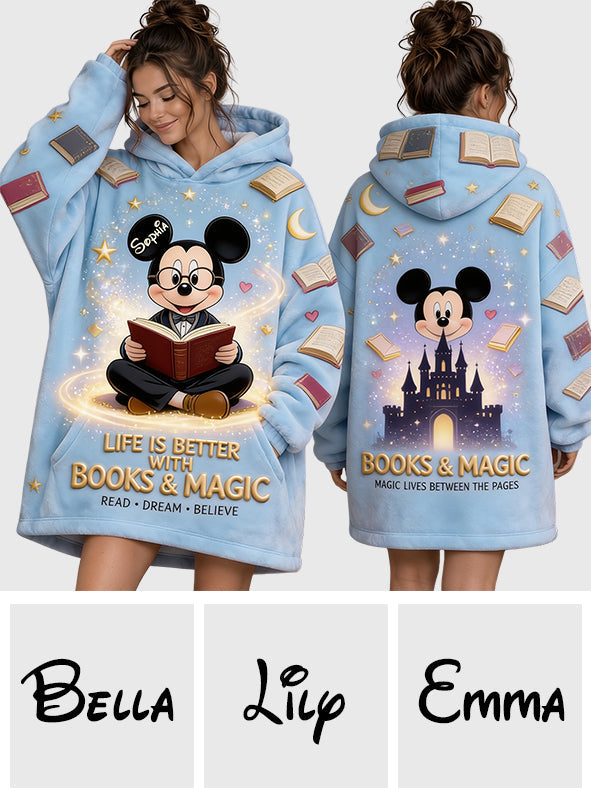 Personalized Mouse Blanket Hoodie with Books & Magic Design Blanket Hoodie GradoCreations