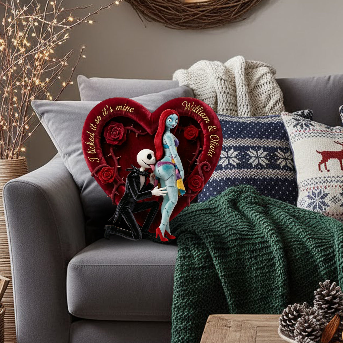 Personalized Faux Fur Shaped Pillow Heart Gift for Couples Faux Fur Shaped Pillow GradoCreations
