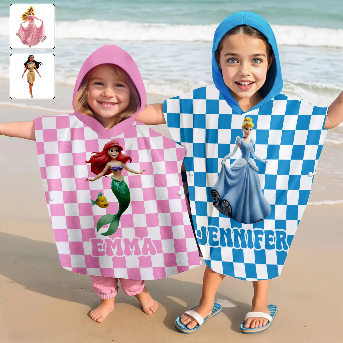 Personalized Kids Hooded Towel Poncho with Name Custom Design Kid Hooded Towel Poncho GradoCreations