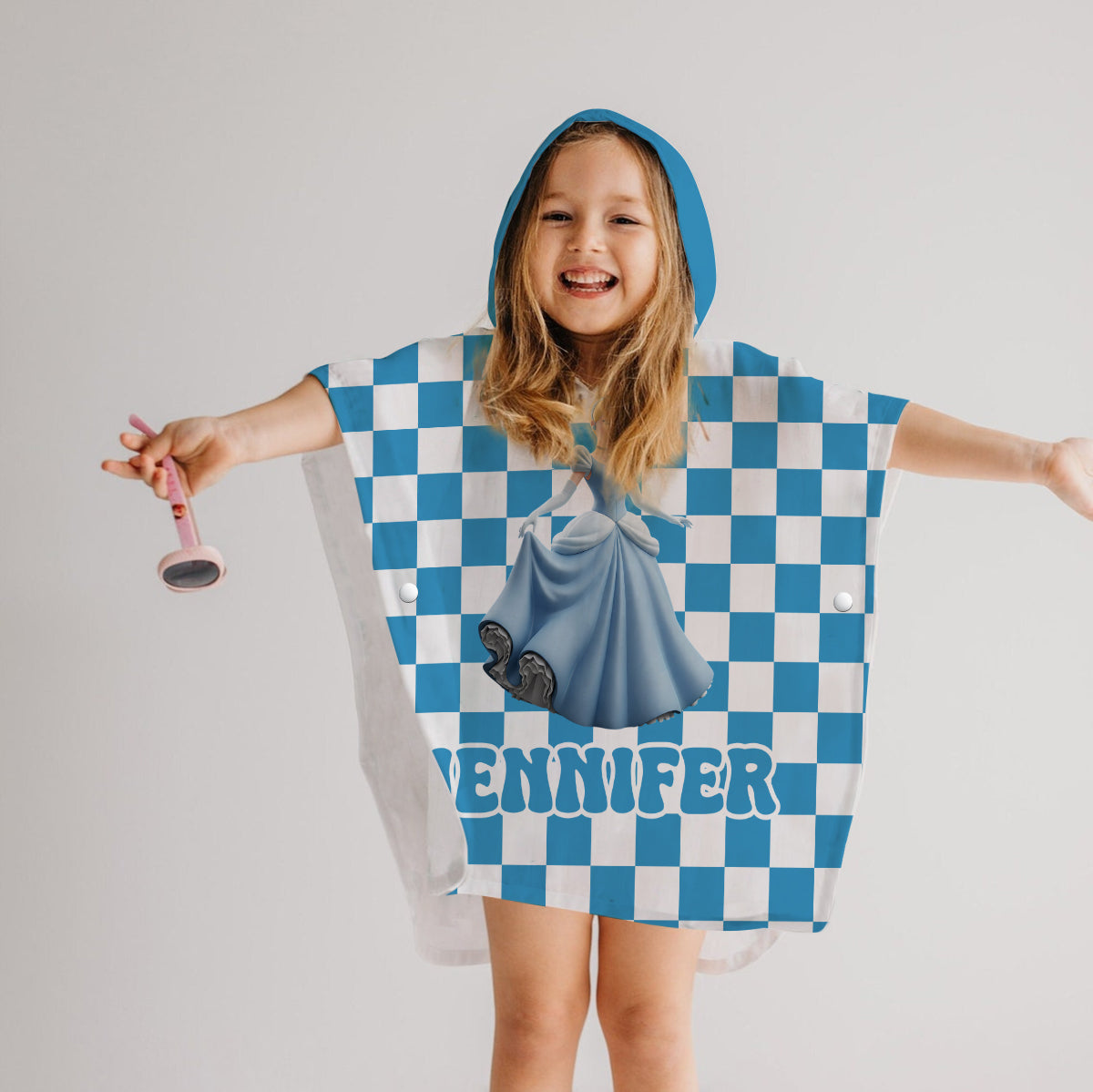 Personalized Kids Hooded Towel Poncho with Name Custom Design Kid Hooded Towel Poncho GradoCreations