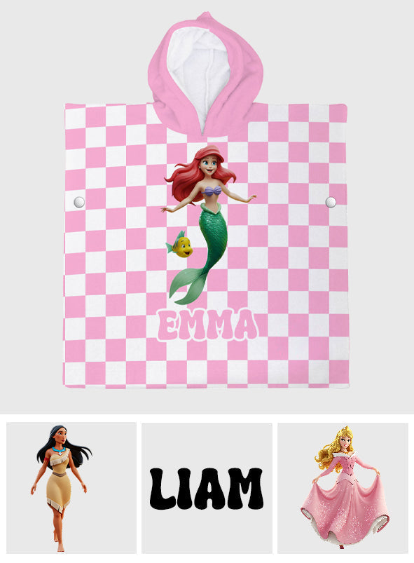 Personalized Kids Hooded Towel Poncho with Name Custom Design Kid Hooded Towel Poncho GradoCreations