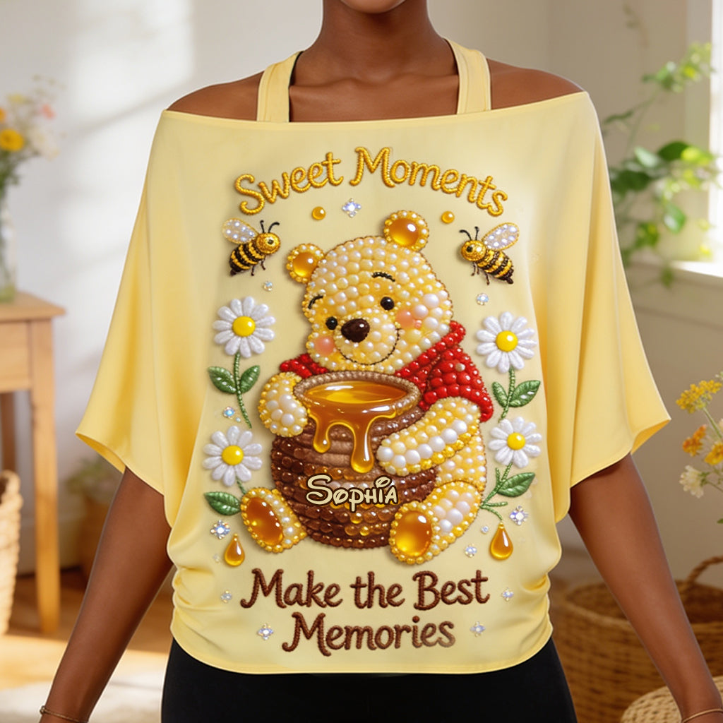 Personalized Yellow Bear Off-Shoulder Top Set for Women Off-Shoulder Top Set GradoCreations