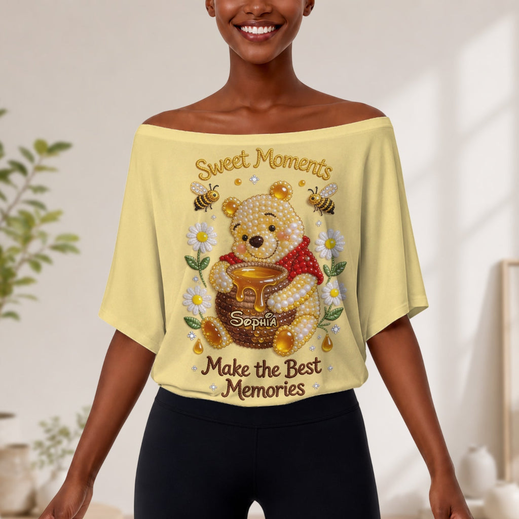 Personalized Yellow Bear Off-Shoulder Top Set for Women Off-Shoulder Top Set GradoCreations