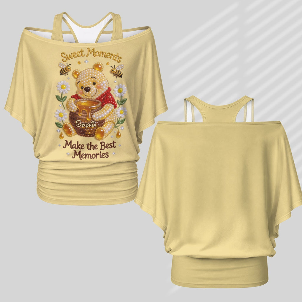 Personalized Yellow Bear Off-Shoulder Top Set for Women Off-Shoulder Top Set GradoCreations
