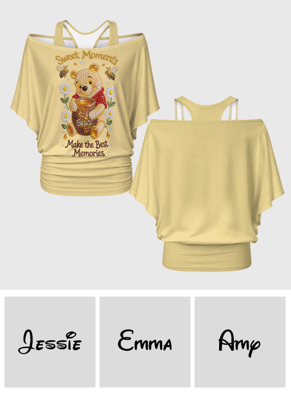 Personalized Yellow Bear Off-Shoulder Top Set for Women Off-Shoulder Top Set GradoCreations