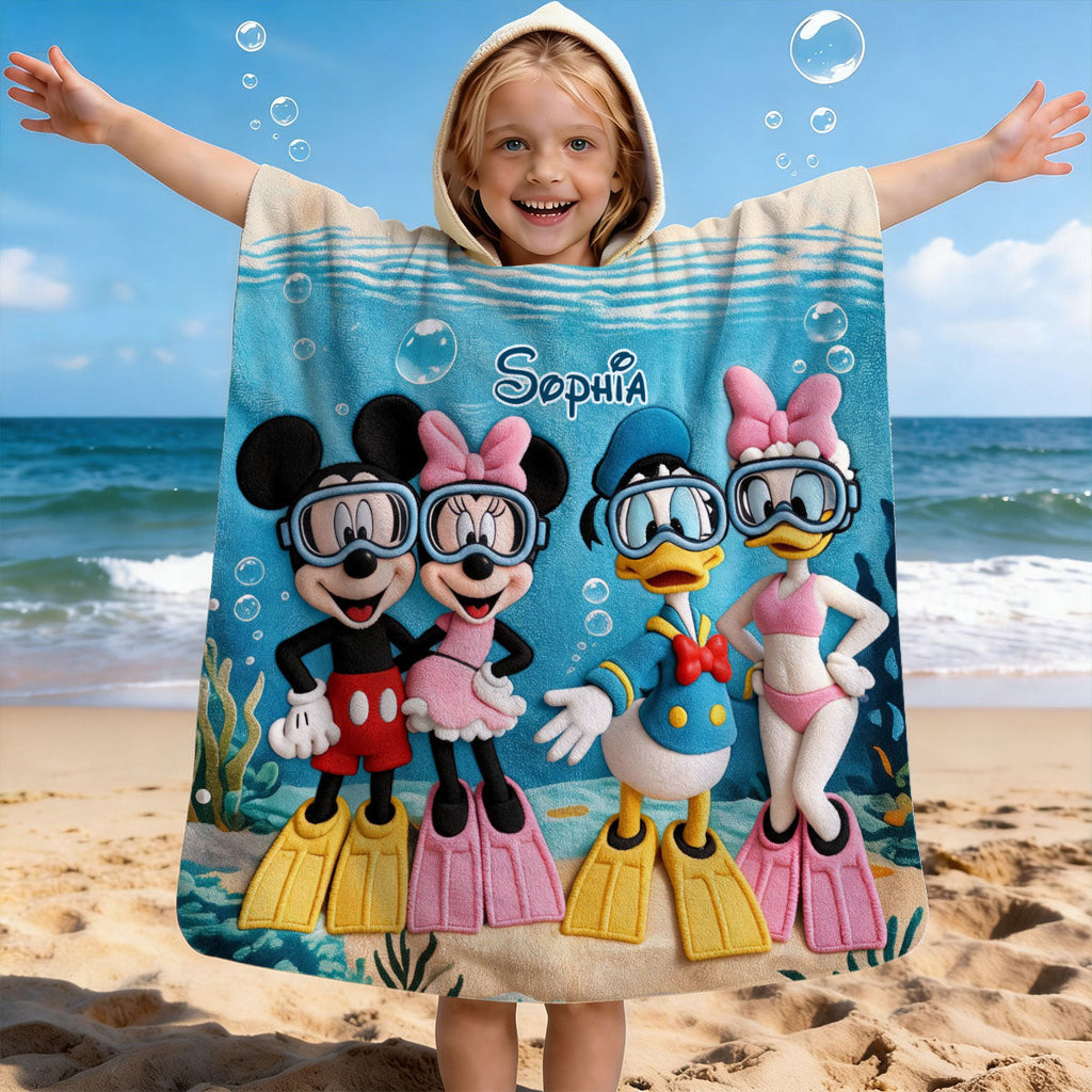 Personalized Kids Hooded Towel Poncho with Cartoon Characters Kid Hooded Towel Poncho GradoCreations