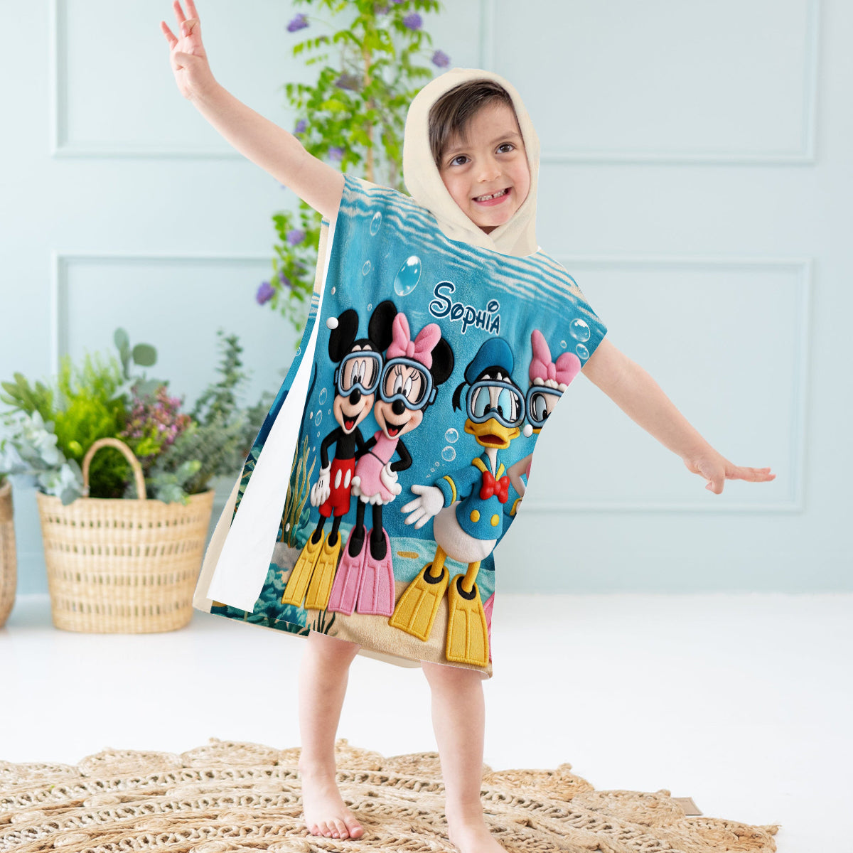 Personalized Kids Hooded Towel Poncho with Cartoon Characters Kid Hooded Towel Poncho GradoCreations