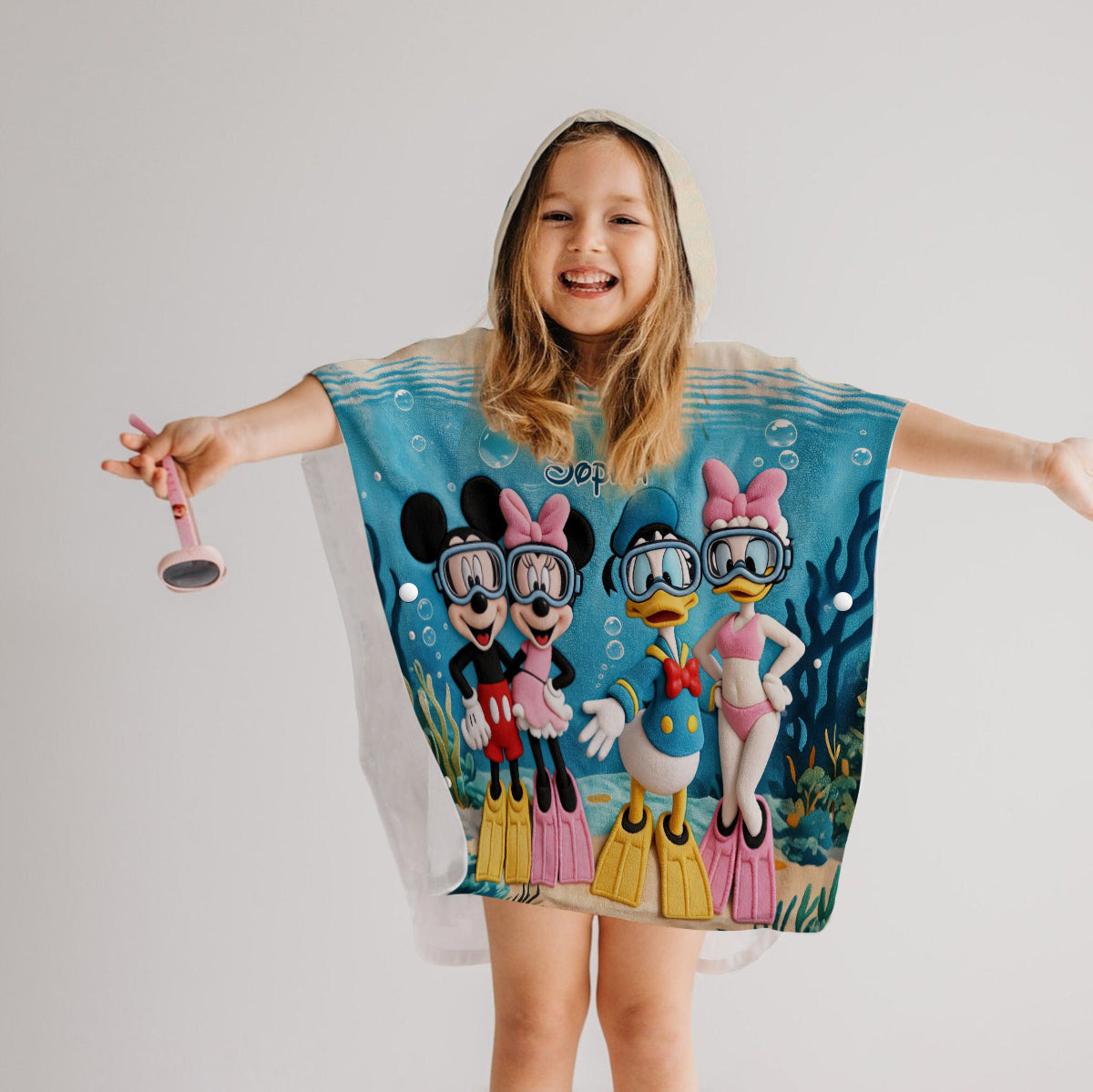 Personalized Kids Hooded Towel Poncho with Cartoon Characters Kid Hooded Towel Poncho GradoCreations