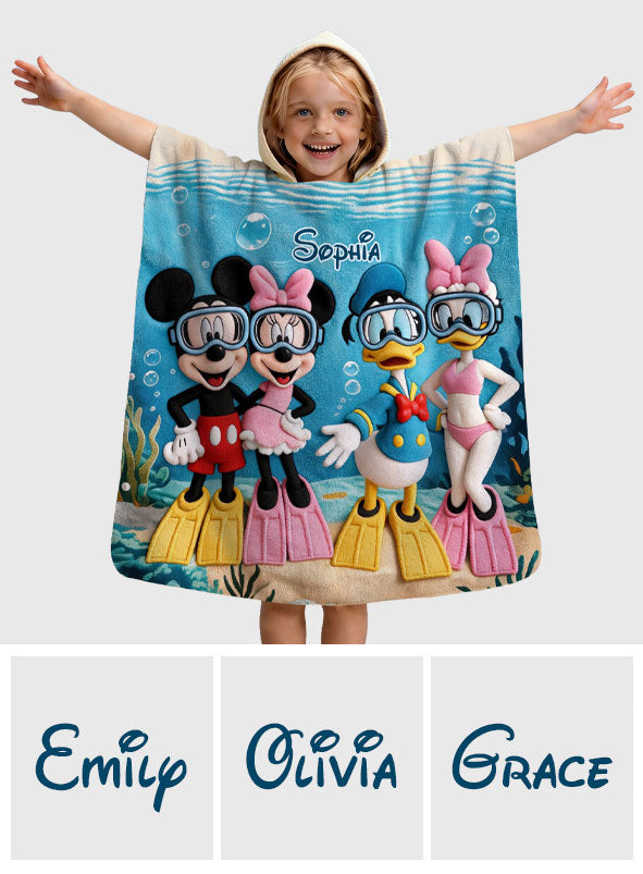 Personalized Kids Hooded Towel Poncho with Cartoon Characters Kid Hooded Towel Poncho GradoCreations