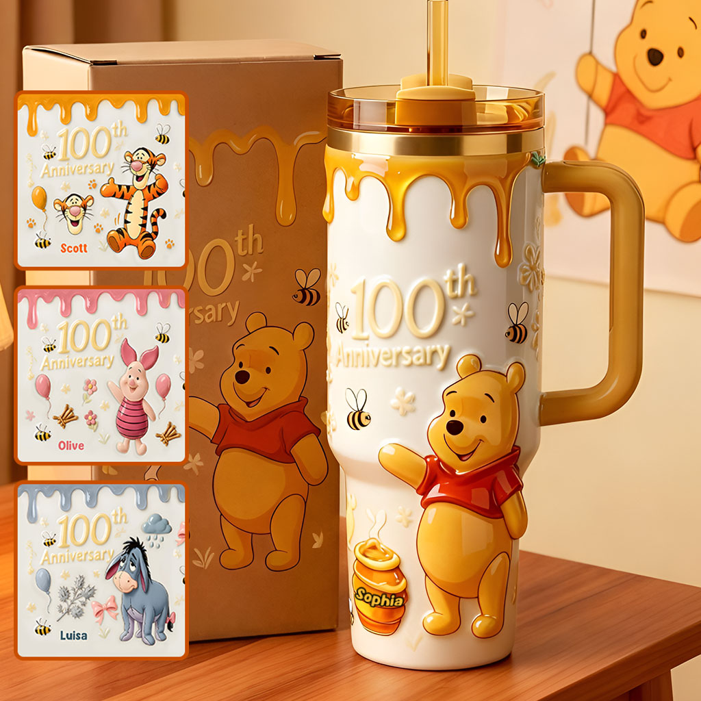 Personalized 100th Anniversary Honey Bear Tumbler with Handle - Custom Gift Tumbler With Handle GradoCreations